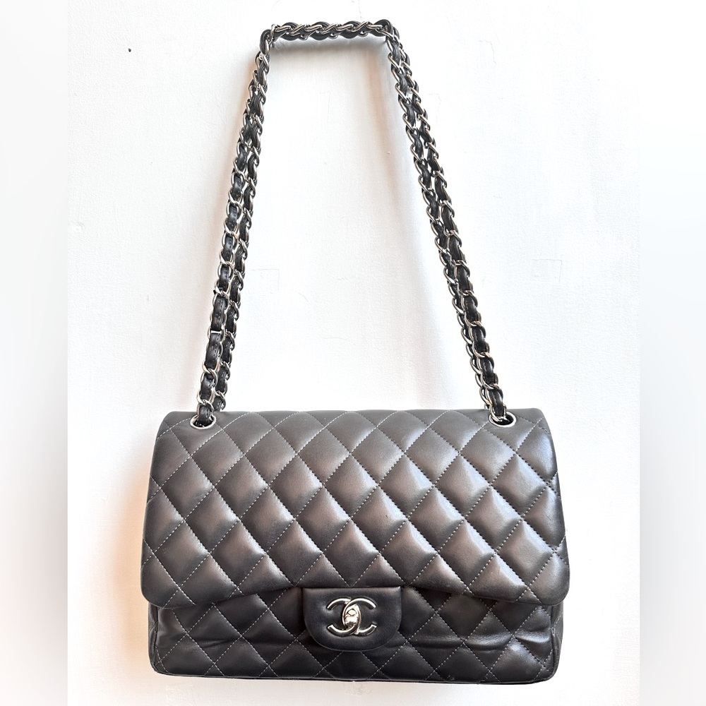 CHANEL GREY Medium Classic Double Flap Bag